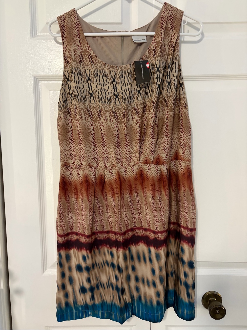 South Moon Under Sleeveless Printed Dress in Beige, Rust & Teal